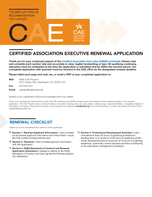Certified Association Executive Renewal Application