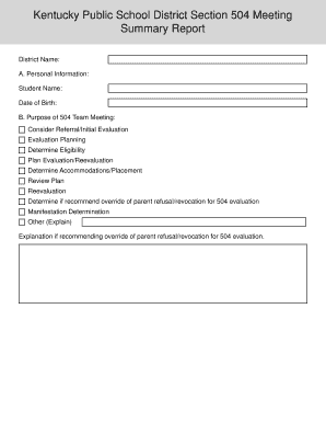 Kentucky Section 504 Meeting Summary Report