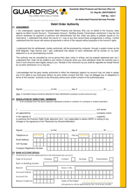 Debit Order Authority Form