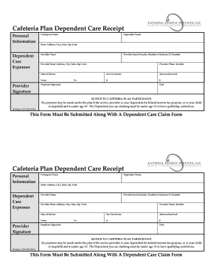 Cafeteria Plan Dependent Care Receipt