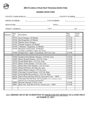 2013 Florida Citrus Fruit Program Order Form