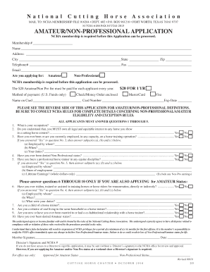 NCHA Amateur Non-Professional Application