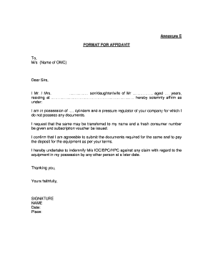 Affidavit for Gas Cylinder Transfer