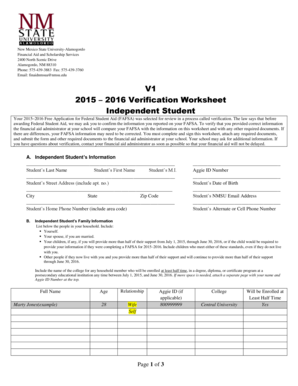2015-2016 Verification Worksheet