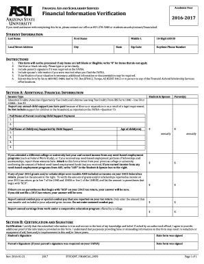 ASU Financial Information Verification Form