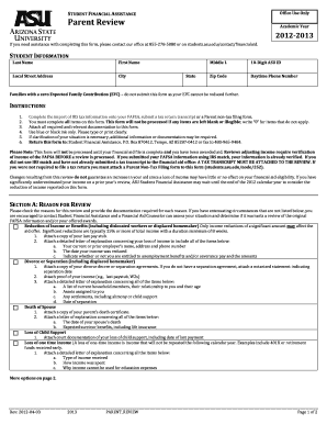 ASU Parent Financial Aid Review Form