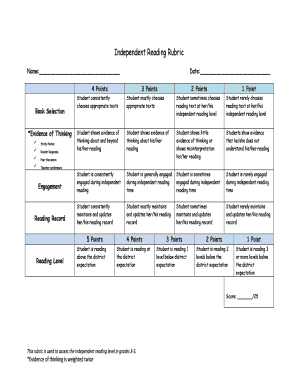 Independent Reading Rubric