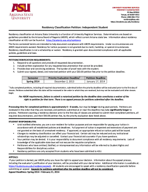 Arizona State University Residency Classification Petition