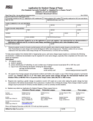 Arizona State University Student Name Change Application