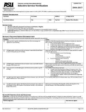 ASU Selective Service Verification Form