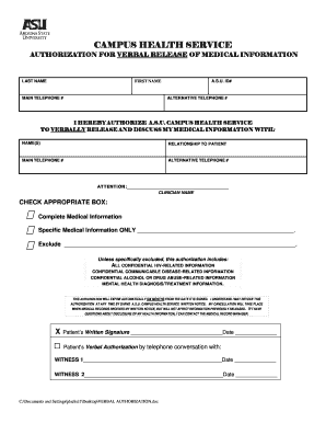 ASU Campus Health Service Verbal Release Authorization