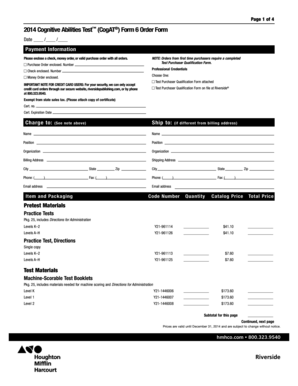 2014 Cognitive Abilities Test Form 6 Order Form