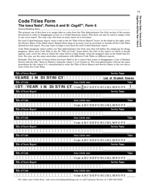 Iowa Tests Code Titles Form