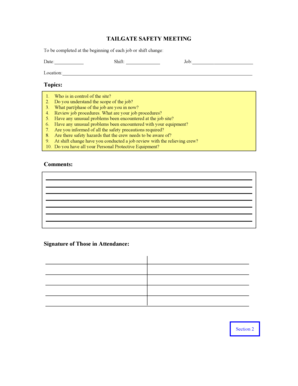 Tailgate Safety Meeting Form