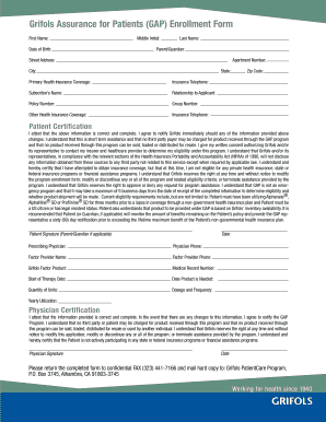 Grifols Assurance for Patients Enrollment Form