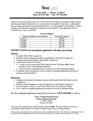 Teva Cares Foundation Patient Assistance Program Application