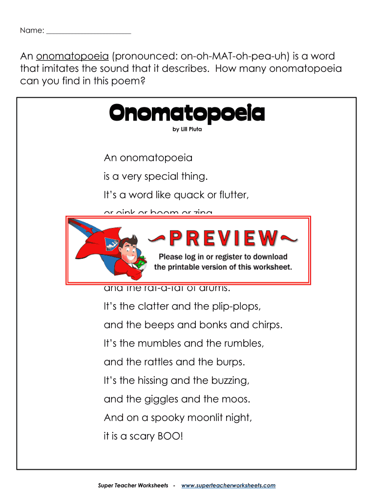 Fillable Online An onomatopoeia (pronounced onohMATohpeauh) is a