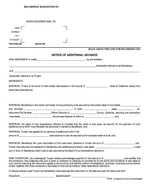 California Notice of Additional Advance