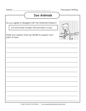 Zoo Animals Persuasive Writing Worksheet