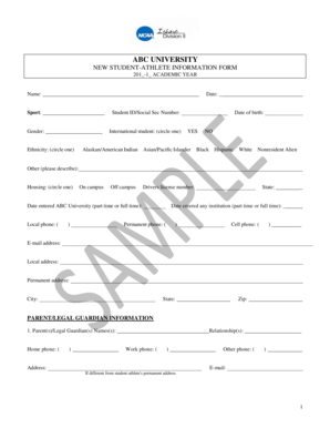 ABC University New Student-Athlete Information Form