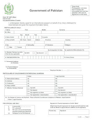 Pakistan Minor Child Passport Application