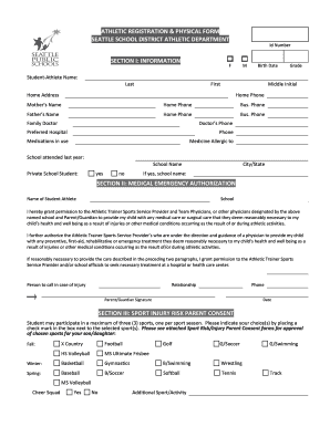 Seattle School District Athletic Registration & Physical Form