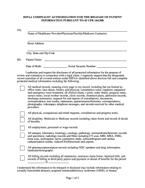 HIPAA Authorization for Release of Patient Information