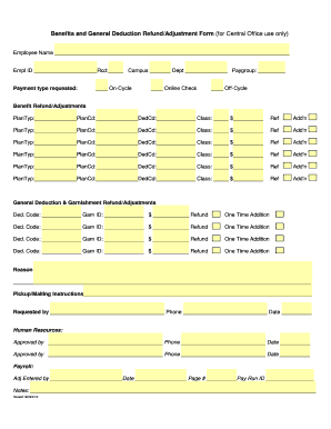 Benefits and General Deduction Refund Adjustment Form