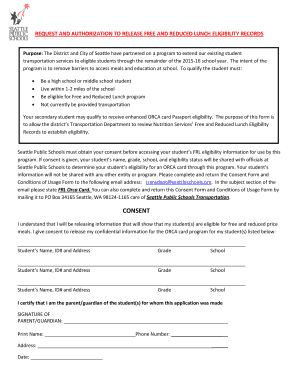 Seattle Public Schools Free and Reduced Lunch ORCA Card Consent