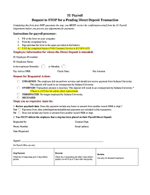 IU Payroll Direct Deposit Stop Request Form