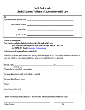Seattle Public Schools Verification of Employment Service/Sick Leave