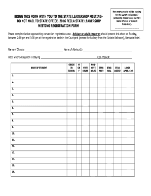 FCCLA State Leadership Meeting Registration Form