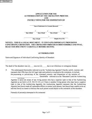 Cremation Authorization Form