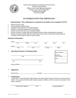 Authorization for Cremation