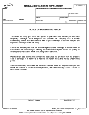 Maryland Insurance Supplement