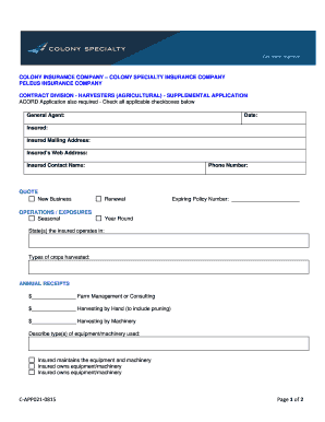 Harvesters Agricultural Supplemental Application