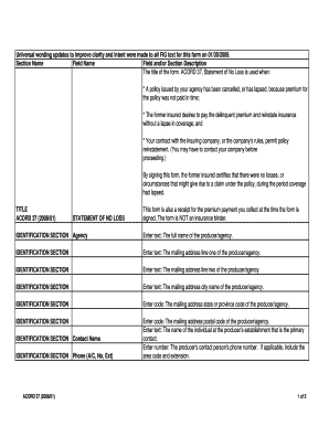 ACORD 37 Statement of No Loss