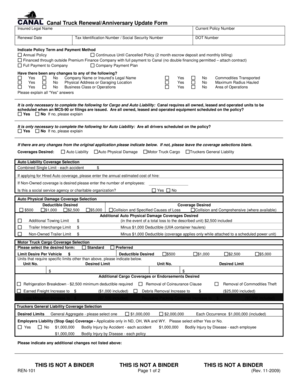 Canal Truck Renewal/Anniversary Update Form