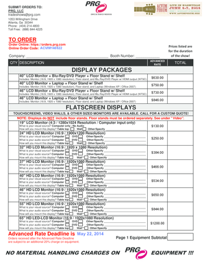 PRG Trade Show Equipment Order Form