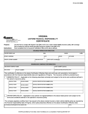 Virginia Uniform Financial Responsibility Certificate
