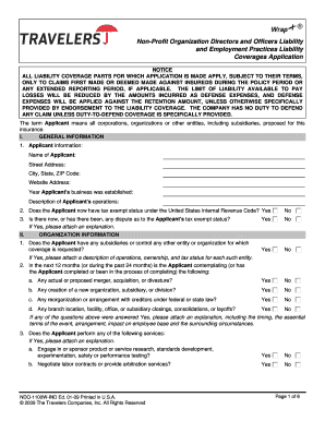 Non-Profit Directors and Officers Liability Application