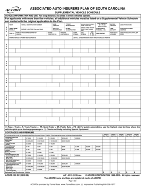 South Carolina Supplemental Vehicle Schedule
