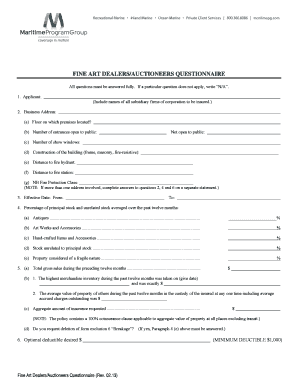 Fine Art Dealers/Auctioneers Insurance Questionnaire