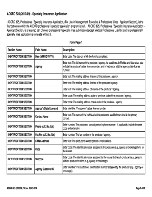 ACORD 825 Specialty Insurance Application