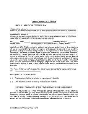 Limited Power of Attorney for Alaska Real Property