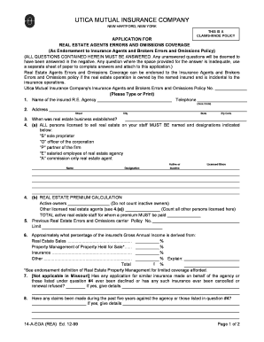Real Estate Agents Errors and Omissions Coverage Application