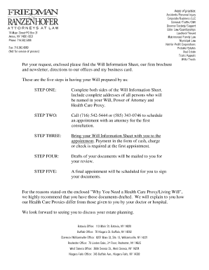 New York Will Information Sheet