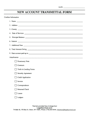 New Account Transmittal Form
