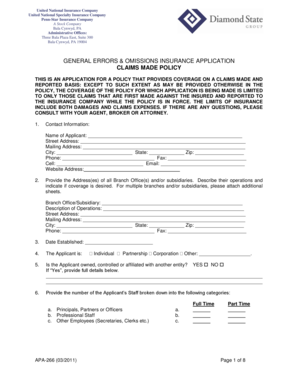 General Errors & Omissions Insurance Application