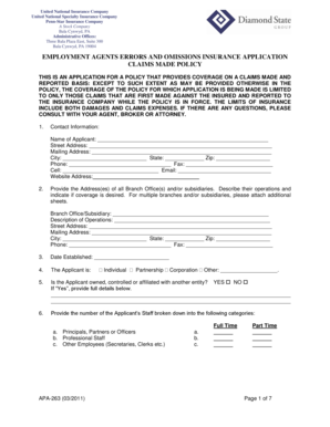 Employment Agents Errors and Omissions Insurance Application